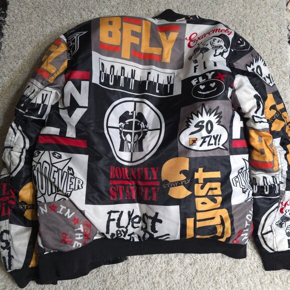 Born Fly Logo Puffer Jacket Size XL Reversible Black And White Flyest By Nature - Picture 10 of 15